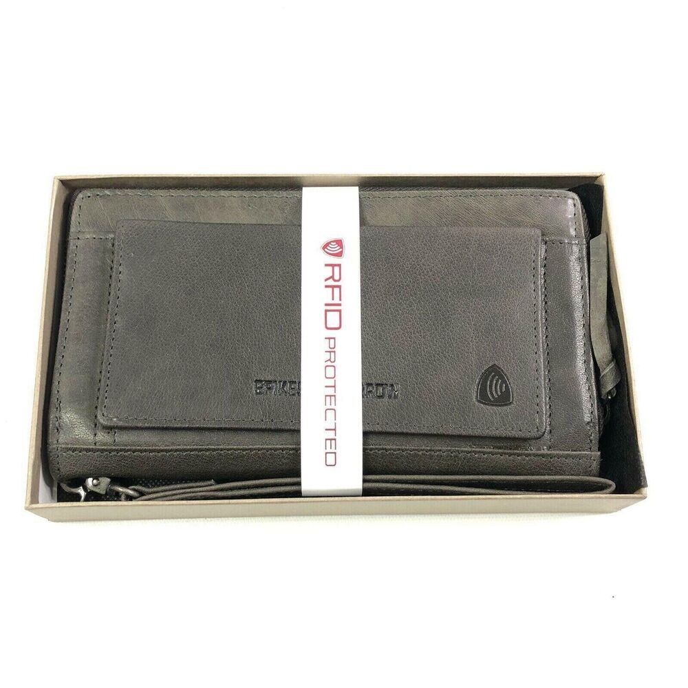 Spikes & Sparrow Antique Gray Leather Aspen Wristlet Zip Wallet RFID Protected